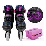 Patins Infantil 4 Rodas Criança Menina Rosa Unitoys Led Luz