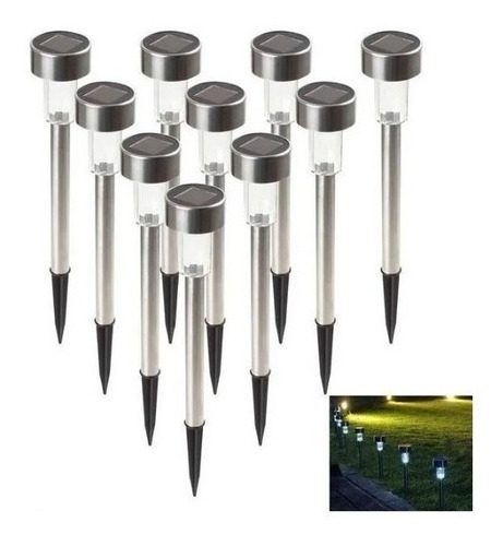 Set 10 Focos Faroles Solares Led Con Estaca Para Jardin