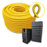 Conduite Corrugado 3/4 Amarelo 50m + 20 Caixinhas 4x2 Preta