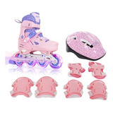 Patines Roller De Niña Luces Ajustables + Kit De Proteccion