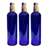 3 Botellas Vidrio Azul Hooponopono Con Corcho Para Decorar