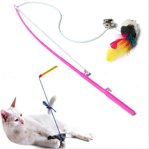 Juguete Gato Cañita Varita Cascabel Raton Plumas Extensible