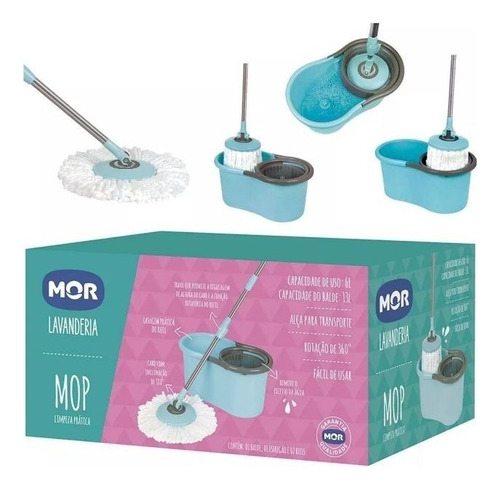 Mop Com Balde Centrífuga Azul-turquesa Mor 8298 