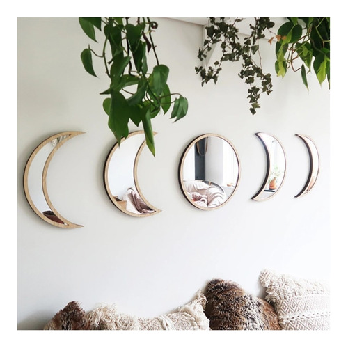 Espejo Decorativo De Madera Con Forma De Luna De Estilo Nórd