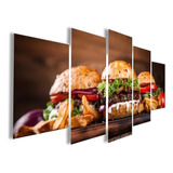 Quadros Decorativos Mosaico 5 Peças Hamburgueria Lanche 