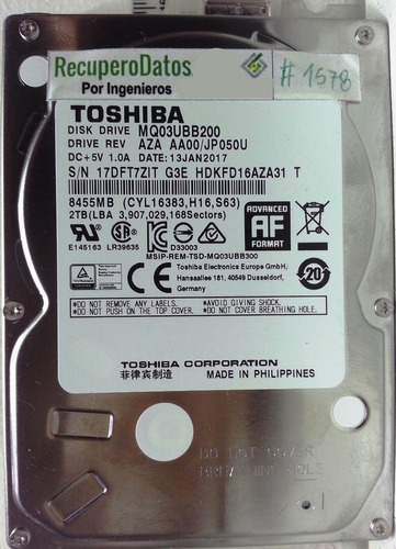 Disco Toshiba  Mq3ubb200  2tb Sata 2.5 - 2612 Recuperodatos