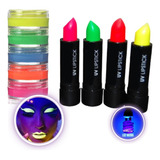 Kit 5 Tinta Facial + 5 Batom Neon Maquiagem Fluor