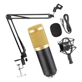 Kit Profissional Microfone Dourado Karaoke Podcast Gravação