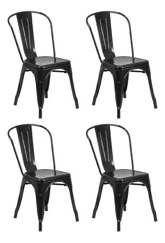 Silla De Comedor Tolix Reforzada De Hierro 4 Unidades Niviko Estructura De La Silla Negro Asiento Negro