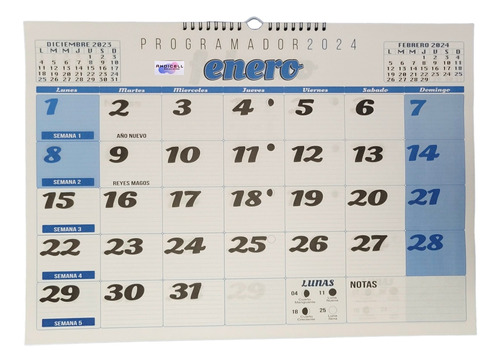 Calendario Programador 2024 Horizontal Grande 48 Cm X 34 Cm