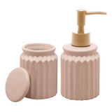 Kit Para Banheiro E Lavabo De Cerâmica Nude 2 Peças Stripes