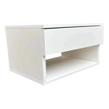 Mesa De Luz Flotante Melamina Minimalista Blanco Con Cajón 