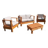 Set De Jardin 4 Piezas Living De Madera Con Almohadones 