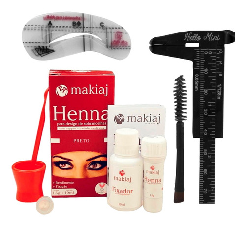 Kit Completo Henna Sobrancelha Makiaj Com Pincel Escova Mini