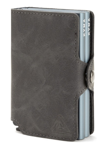 Billetera Doble Tarjetero Rfid - Kyma - Cuero Grey Gris