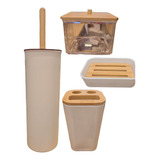 Kit De Baño Set X4 Escobilla Jabonera Porta Cepillo Frasco