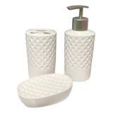 Kit Jogo Banheiro 3 Peças Sabonete E Escovas Cerâmica   