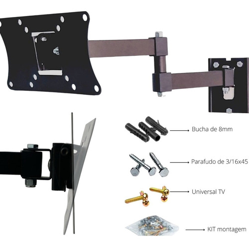 Suporte Articulado Tv Monitor Lcd Led Plasma 17 22 27 29 32 Cor Preto