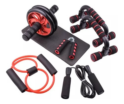 Kit Rodillo Abdominal Barras Push-up Cuerda Ejercitador Mano