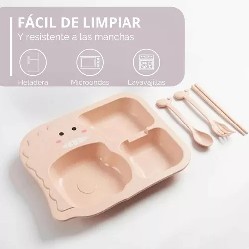 Set Plato C/ Cubiertos Infantil Dinosaurio Premium