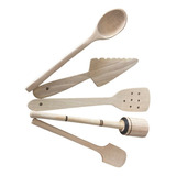 Kit De Palas Y Espátulas En Madera Para Cocina