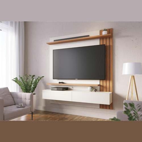 Painel De Tv Até 65 Polegadas Juriti Off White E Freijó Cor Branco