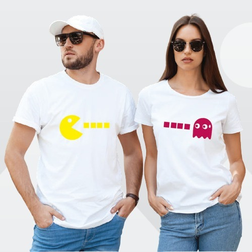 Camiseta Estampada Tipo T-shirt De Pareja Pacman Pareja