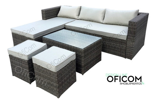 Set Juego Living Jardin Simil Ratan Sillones Puff  