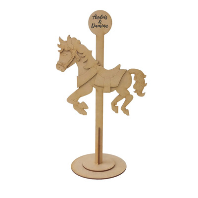 Centro De Mesa Carrusel Caballo 12 Pz Mdf 60cm Personalizado Marrón Claro
