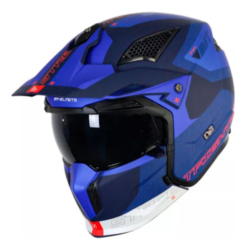 Casco Moto Modular Mt Streetfigther Totem B17 Azul Mate