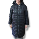 Campera Maxi Puffer En Sire Negro Opaco, Con Capucha, Lkt