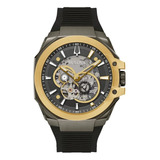 Reloj Bulova Marc Anthony Open Hearth Aut Para Hombre 98a310 Color De La Correa Negro Color Del Bisel Gris Color Del Fondo Negro