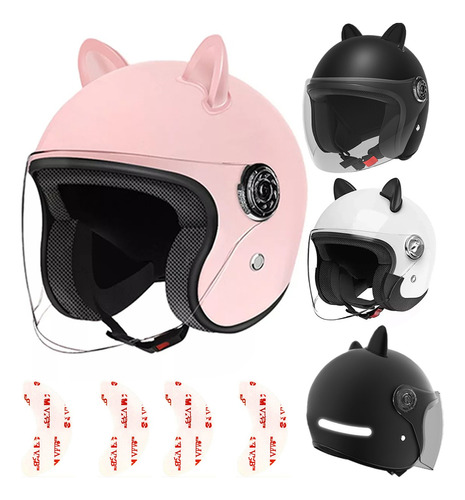 Casco De Motocicleta Con Orejas Gato Para Hombres Y Mujeres