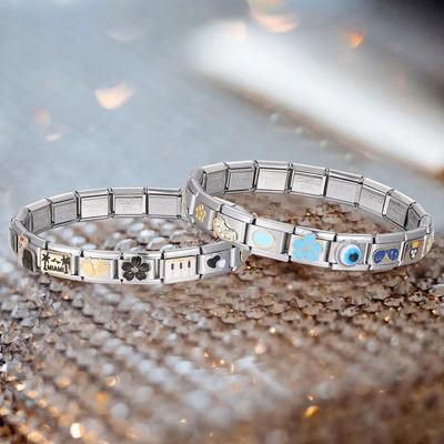 Q Juego De Pulsera Italiana, 2 Brazaletes Dorado Y R