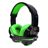 Auricular Gamer Con Microfono Usb Y Adaptador 2 A 1 Incluido Color Verde Y Negro Luz