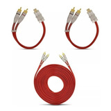 Kit 1 Cabo Rca 5 M + 2 Y Dupla Blindagem Cobre Vermelho Som