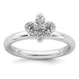 Anillo De Plata De Ley Apilable Con Flor De Lis Y Diamante