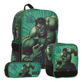 Bolsa Escolar Infantil Azul Menino Alto Relevo Hulk Costas