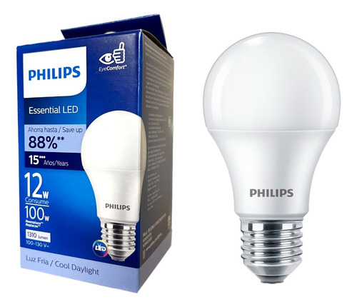 Paquete De 6 Focos 12w Led Philips 6500k Luz Fría