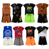 4 Roupas Infantil Menino 2 Camisetas 2 Shorts Verão Estiloso