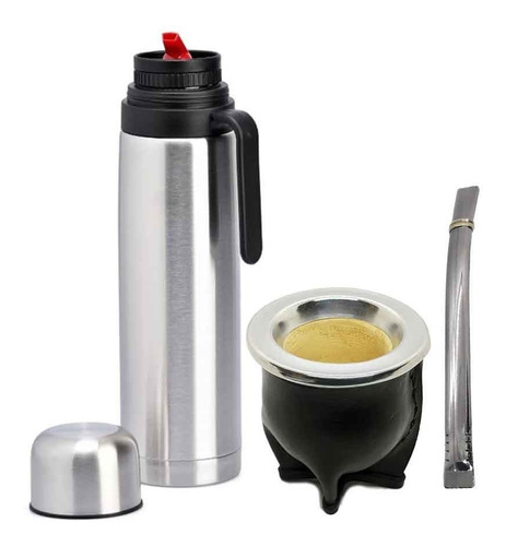 Set Matero Uruguayo Termo Manija + Mate Calabaza + Bombilla