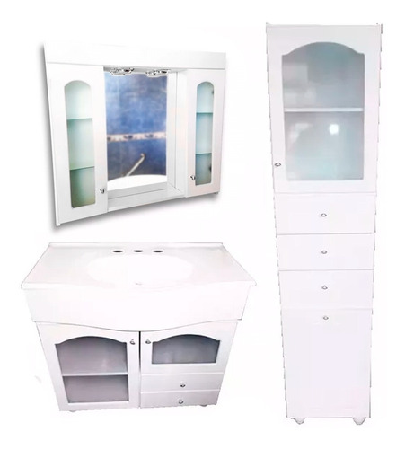 Juego Baño Mueble Vanitory Blanco 80 Peinador Vidrio Tolva