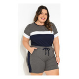 Conjunto Tricolor Com Blusa E Short Plus Size