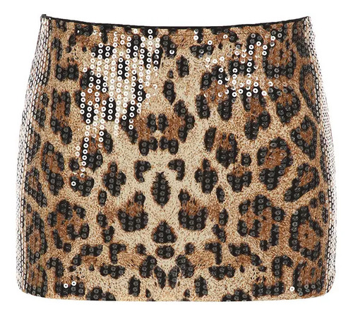 Falda De Mujer Con Estampado De Leopardo Y Lentejuelas, -