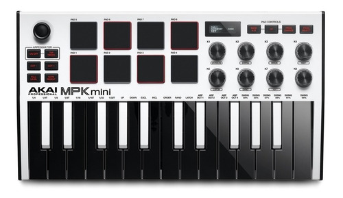 Teclado Controlador Midi Akai Mpk Mini Mk3 White 25 Teclas