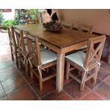 Mesa Madera Pino  Maciza, Patio, Quincho Con 8 Sillas .