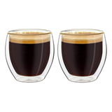 Set X2 Vaso Doble Vidrio Transparente 120cc Cafe Vino Whisky