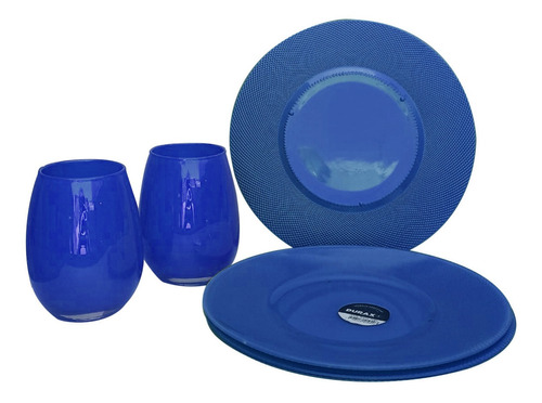 12 Platos Playos Gema Durax + 12 Vasos Gourmet Color Pleno