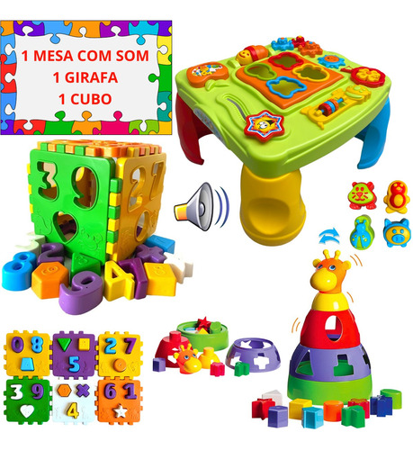 Kit 3 Brinquedo Educativo Mesa Didática Infantil Interativa