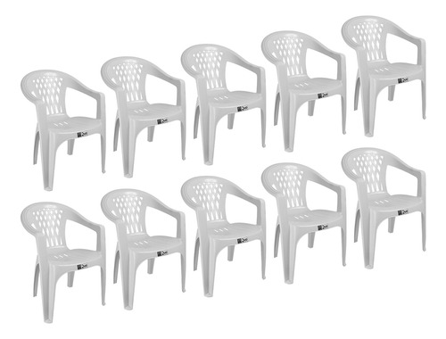 Kit 10 Cadeiras Duoplastic Poltrona Branco Resistente
